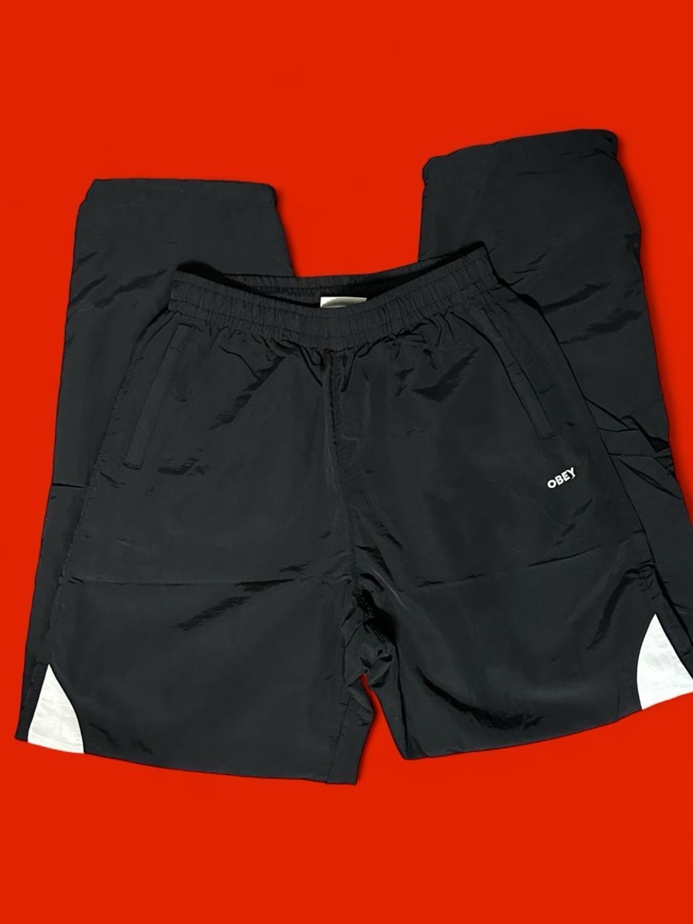 OBEY Mens Small Nylon Colorblock Track Pants Black Windbreaker